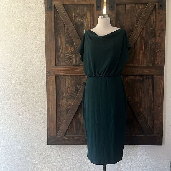 Off The Shoulder Short Sleeve Ribbed Casual Party Bodycon Midi Green Dress - Picture 6 of 15